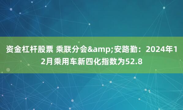 资金杠杆股票 乘联分会&安路勤：2024年12月乘用车新四化指数为52.8